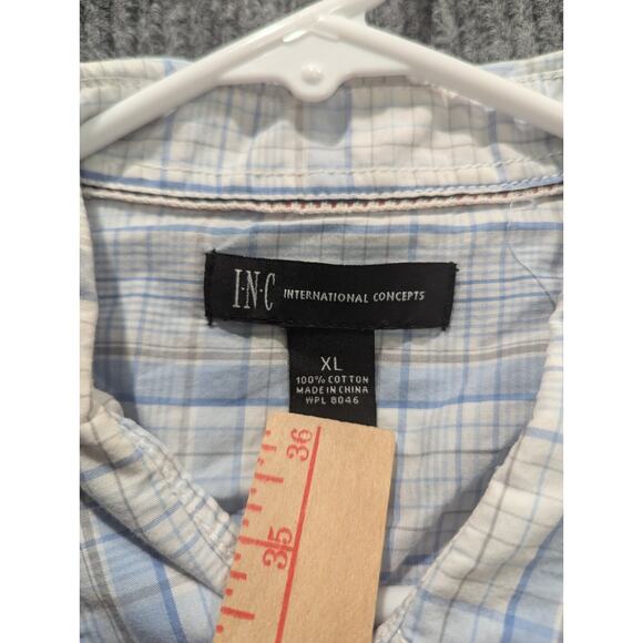 INC Blue/Yellow Plaid Button Down Tailored Fit Shirt Men's Size XL - Picture 2 of 8